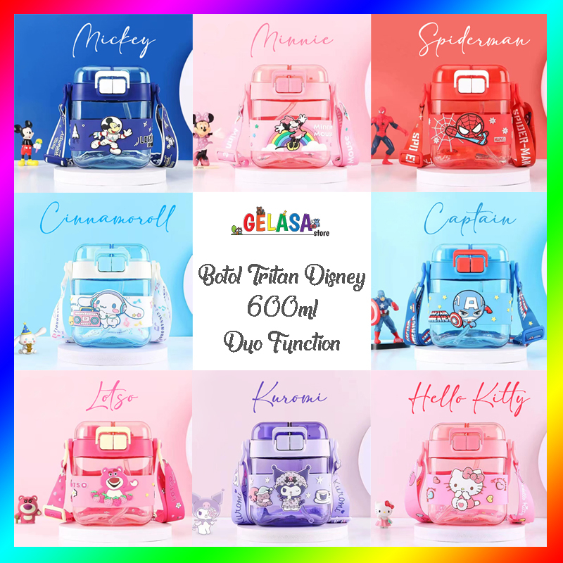 GELASA Botol Minum Anak Tritan Dsney 2in1 600ml Duo Function