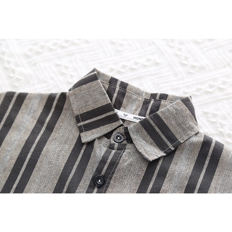 atasan kemeja anak lakilaki usia 6 bulan - 5 tahun motif garis abu hitam keren / baju anak import