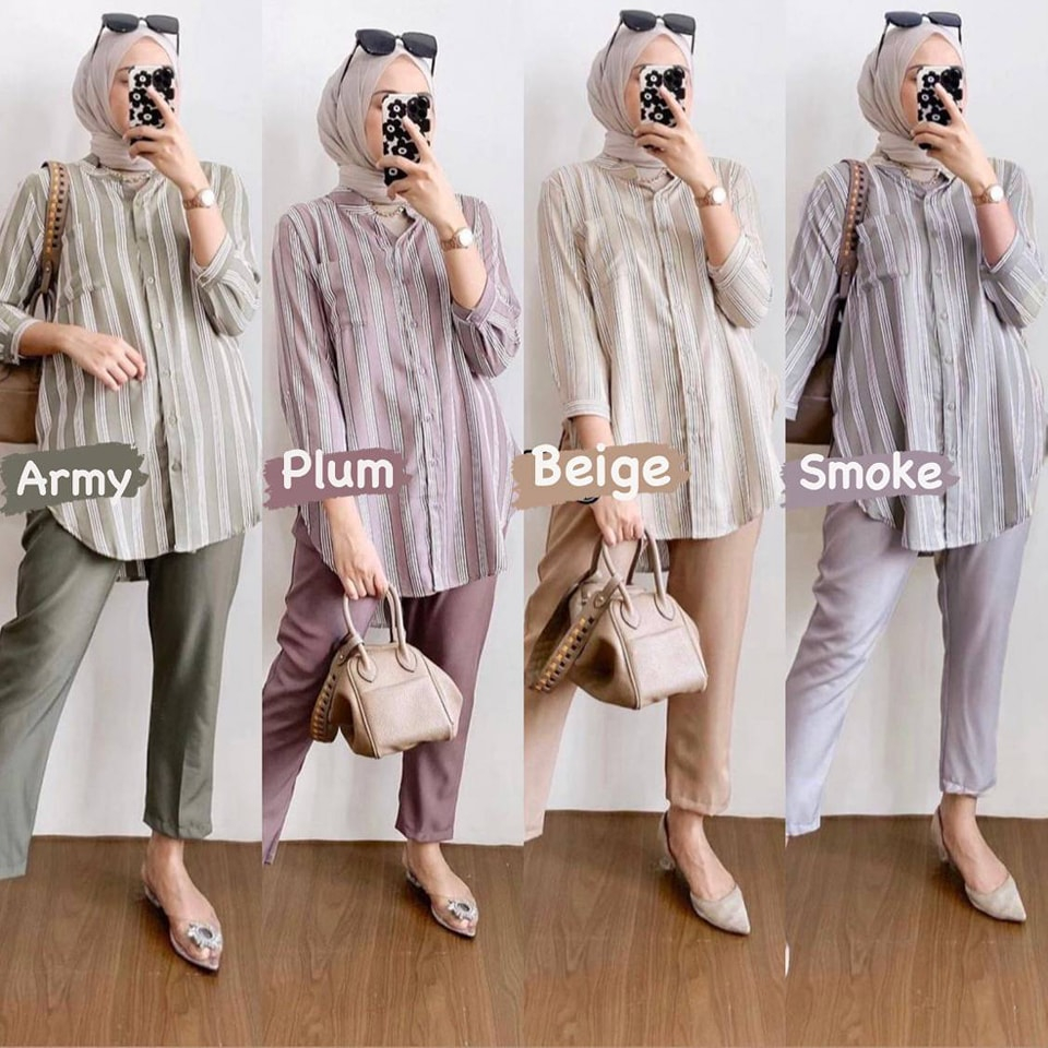 ORIGINAL SETELAN WANITA NAREYA ONE SET SHAKILA TWILL PREMIUM FULL KANCING KERAH SYANGHAI