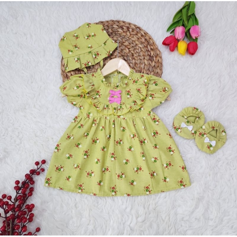 baju bayi perempuan dress topi sepatu