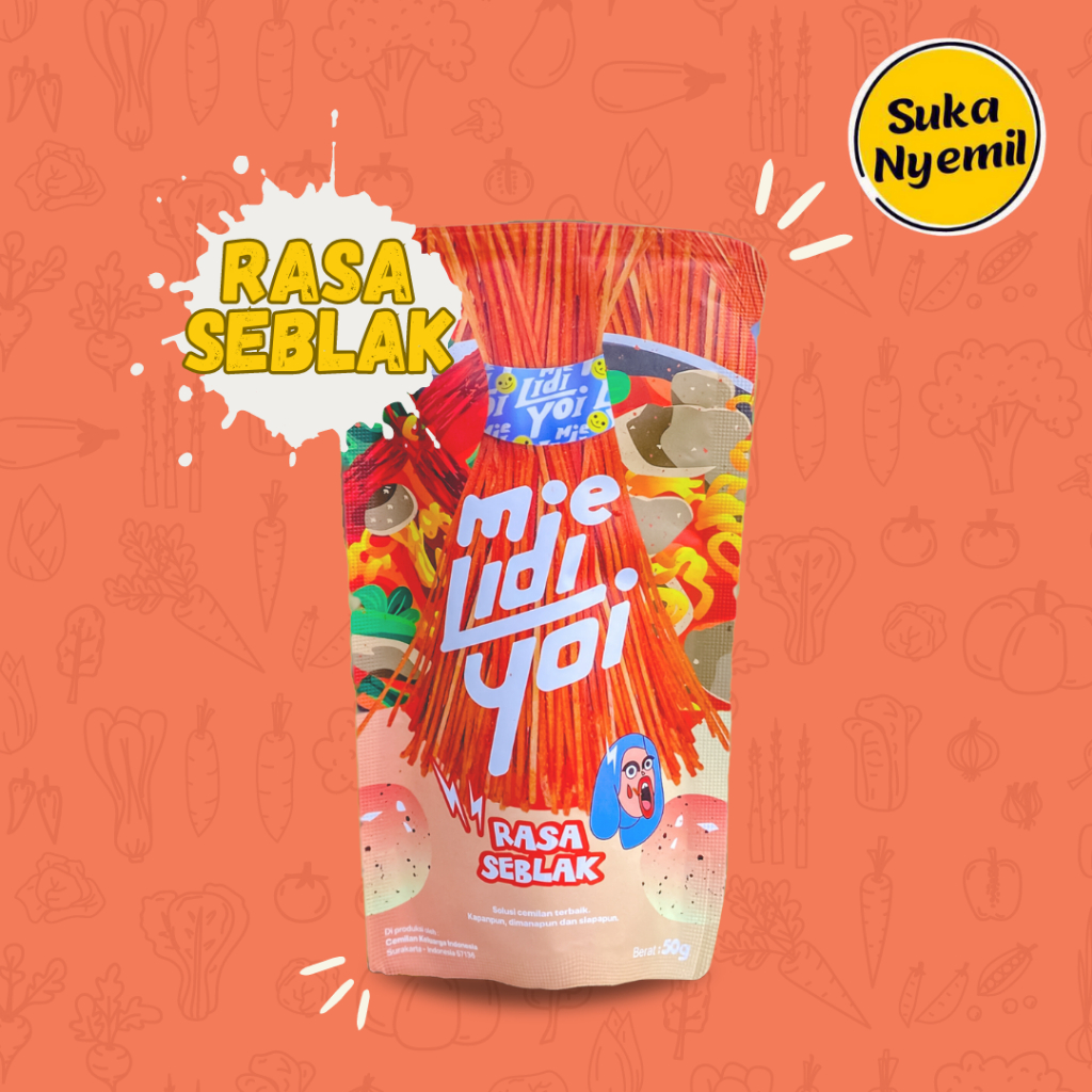 

SUKA NYEMIL - Mie Lidi Yoi Rasa Seblak (50 gram) Jajanan Viral Renyah Gurih Cemilan Kekinian Snack Keluarga Indonesia