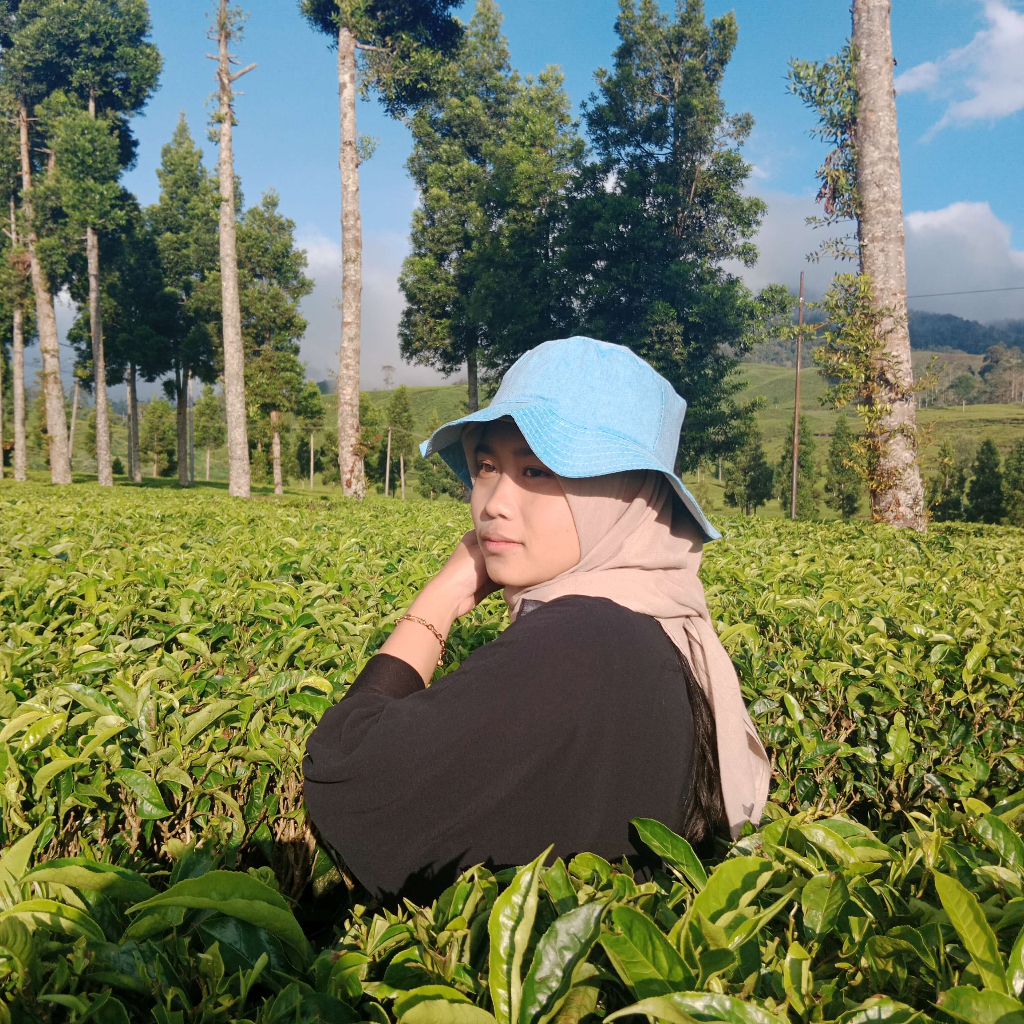 Topi Rimba Wanita Bucket Dudukuy Petani Kanvas Biru Denim