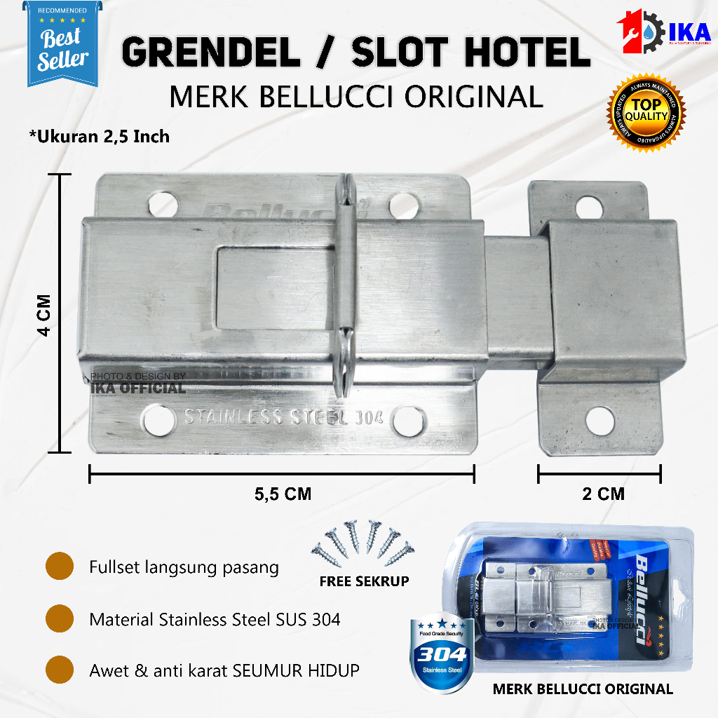 GRENDEL JUMBO SOLIGEN 2&quot; RL STAINLESS STEEL l Barel Bolt grendel slot 2 inch SLG01 grendel kunci pintu jendela slot warna silver dan coklat