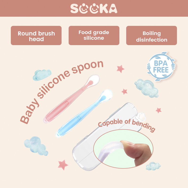 SOOKA Sendok Silikon Bayi - Sendok silikon bayi, sendok untuk melatihan makan bayi dengan kepala yang lembut, 2pcs sendok yang sudah BPA Free adalah sendok yang cocok untuk ibu dan bayi SK-ECA1132