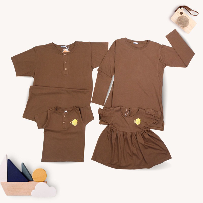 CaisKids - Baju Couple Henley Kakak Adik (2) - Cika Polos Motif Buah - Bahan Kaos Combed untuk bayi dan dress anak