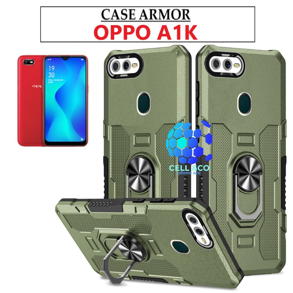 Case Armor OPPO A1K Iring Cincin Magnetic Kesing Hp Protect kamera Premium Hard Case Standing Robot Pelindung Kamera