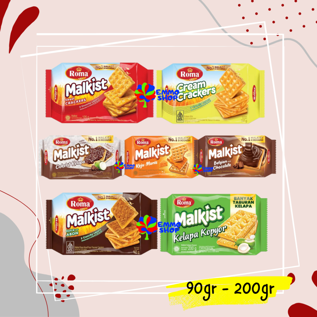 

Roma Malkist Cream Cracker / Malkist Keju Manis / Kelapa Kopyor / Coklat Kelapa / Coklat / Gula Manis