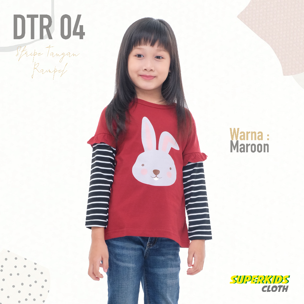 BAJU ANAK PEREMPUAN / KAOS ANAK PEREMPUAN / KAOS ANAK CEWEK STRIPE LENGAN PANJANG MOTIF KELINCI ECER GROSIR BRAND SUPERKSIDCLOTH 1 - 11 TAHUN