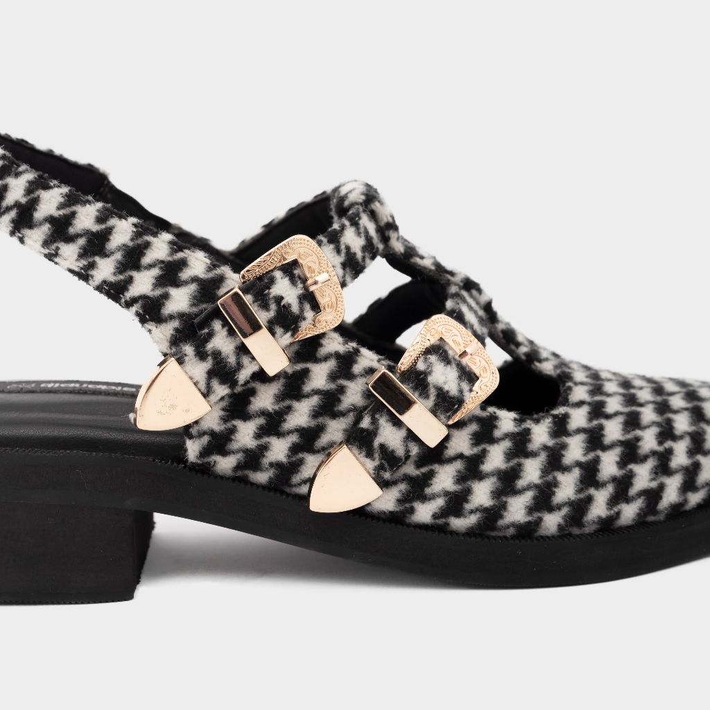 Dianable - Eleanor T-Bar Ankle Strap Shoes (Black - Beige - Houndstooth)