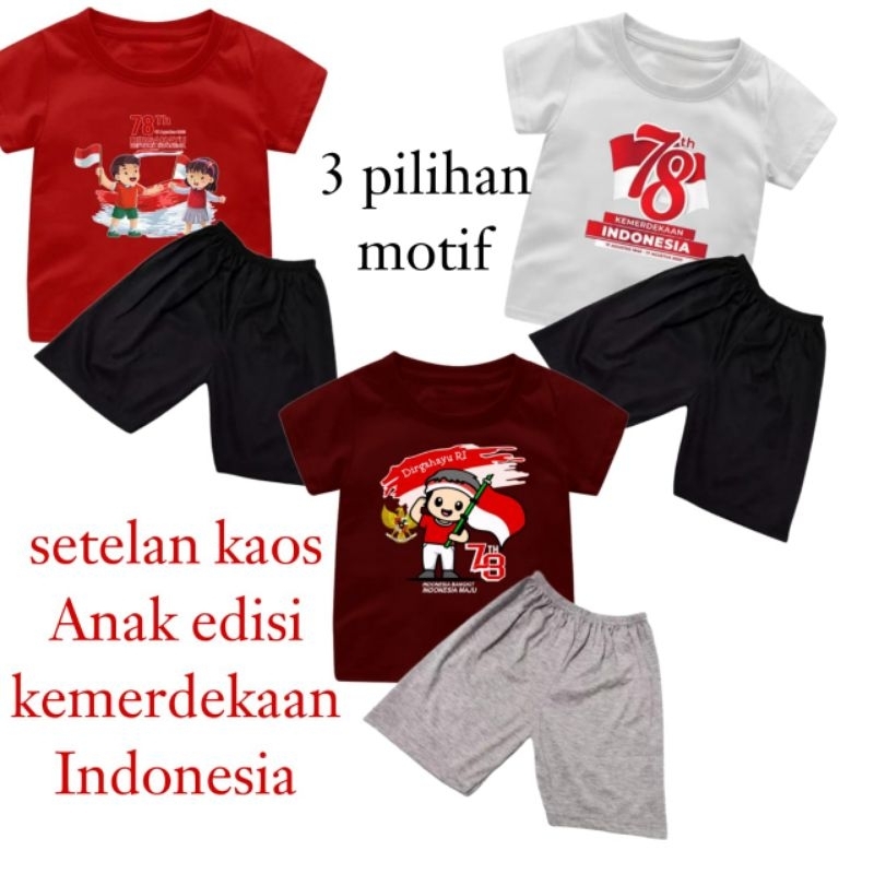 Setelan Kaos Anak edisi kemerdekaan indonesia Ready 3pilihan motif