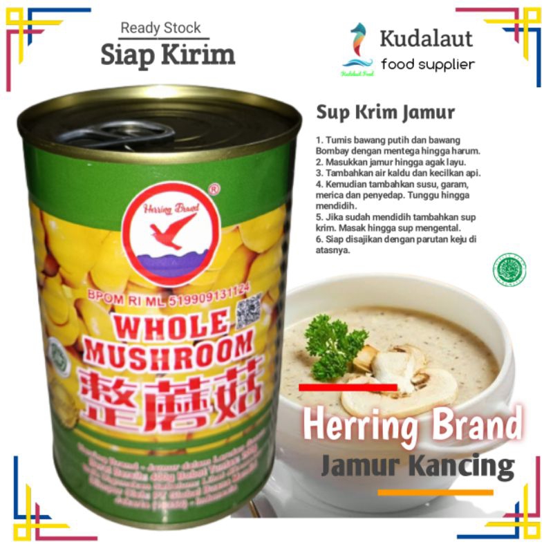

Herring Brand Whole Mushroom Champignon Champignion, Jamur Kancing, Kemasan Kaleng; 400g