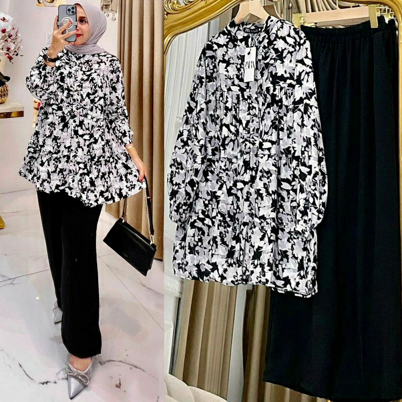 Florence Set, SETELAN WANITA CANTIK MODIS FIT XXL LD 120 BAHAN TOP RAYON PREMIUM PANTS CRINKLE IMPORT KANCING AKTIF TERMURAH OOTD KEKINIAN TERLARIS