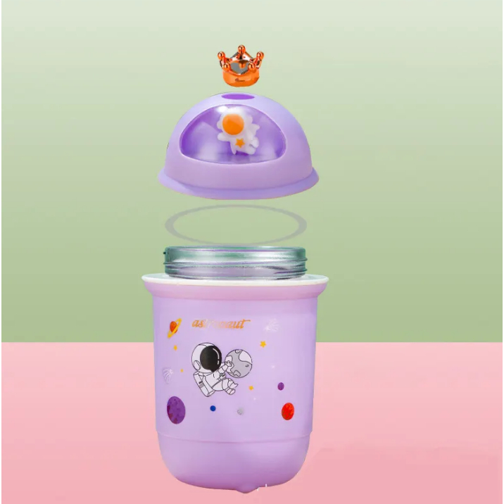 Botol Minum Kaca Portable Motif Kartun Astronot Botol Kaca Lucu