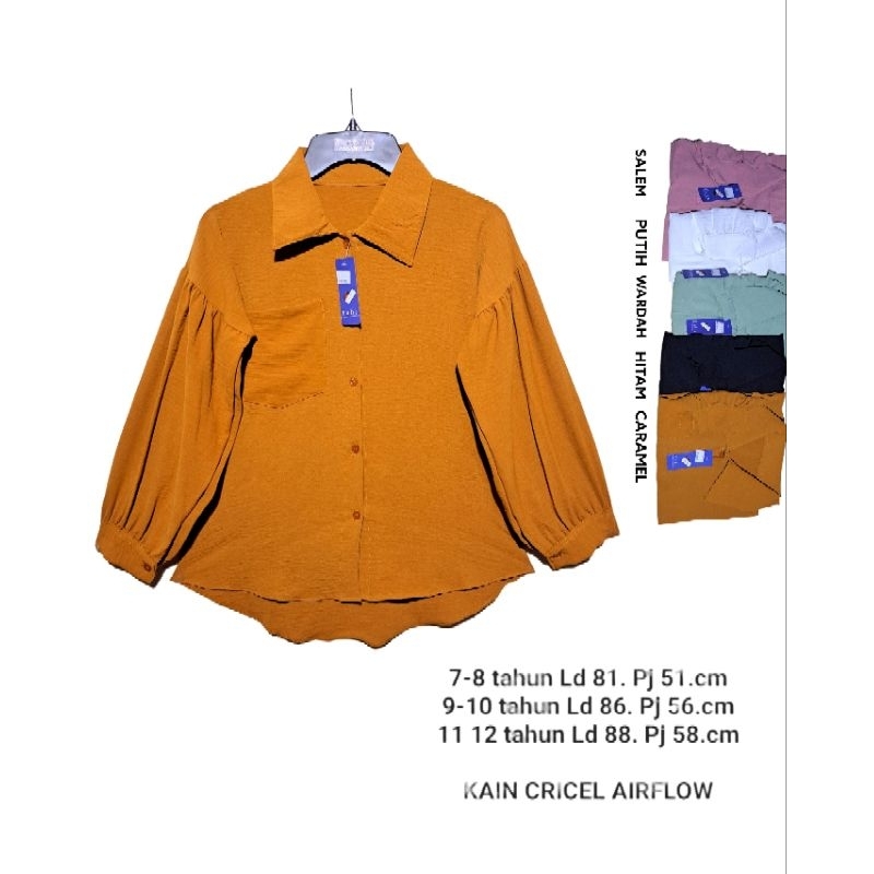 BLOUSE LENGAN BALON 7 8 9 10 11 12 TAHUN | BAJU ANAK PEREPUAN | ATASAN ANAK