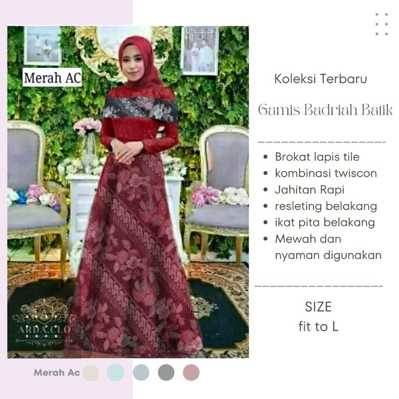 { arda.clo } DRESS MUSLIM WANITA / GAUN BRUKAT KOMBINASI BATIK / GAMIS TILLE BADRIAH / GAMIS KONDANGAN