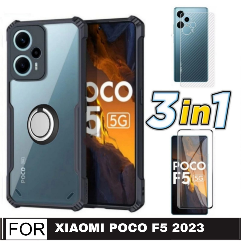 Case For XIAOMI POCO F5 Case Shockproof Transparent Black Color [Paket 3in1]