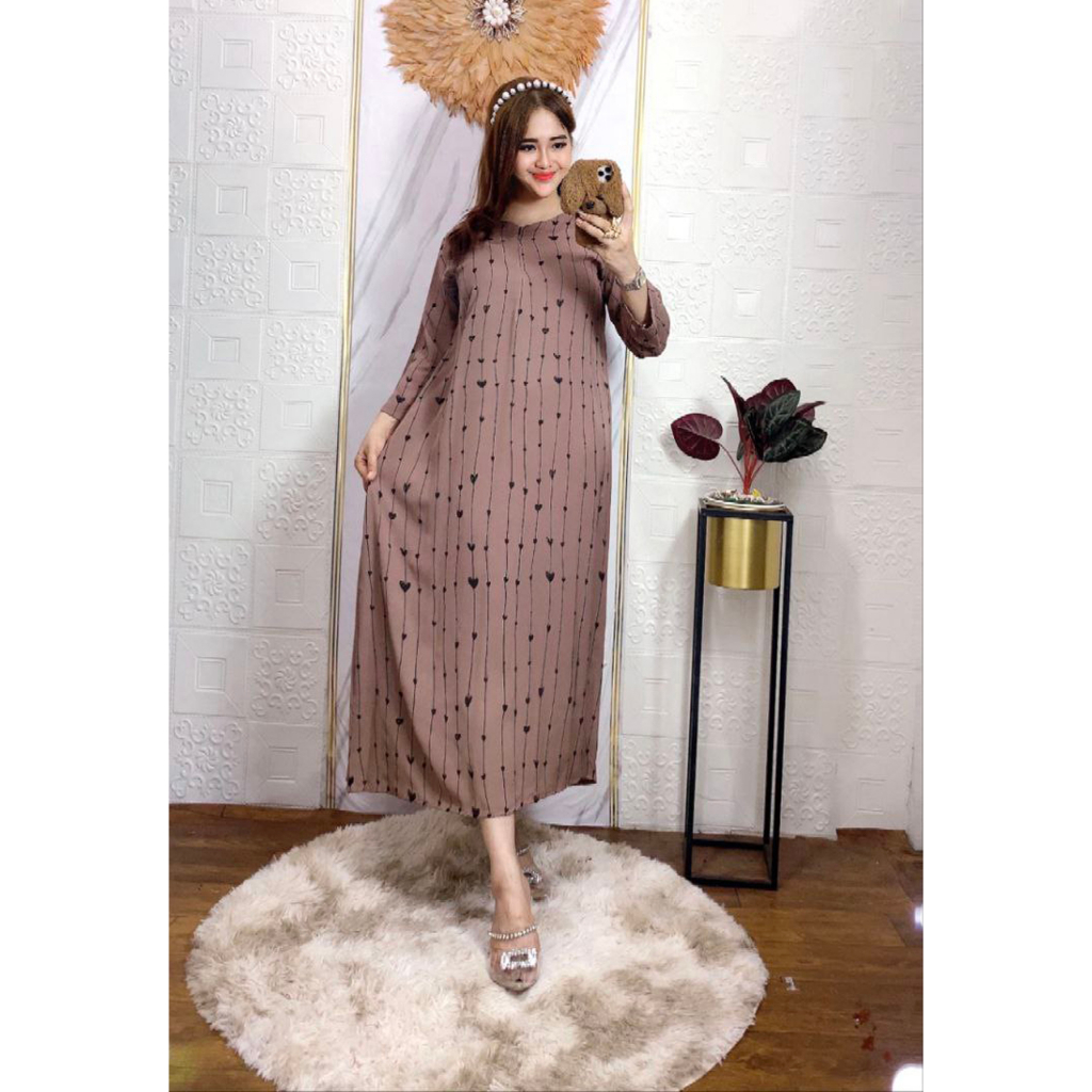 Midi Dress Rayon Motif Bunga Kecil Terbaru Premium Kekinian Lengan Panjang