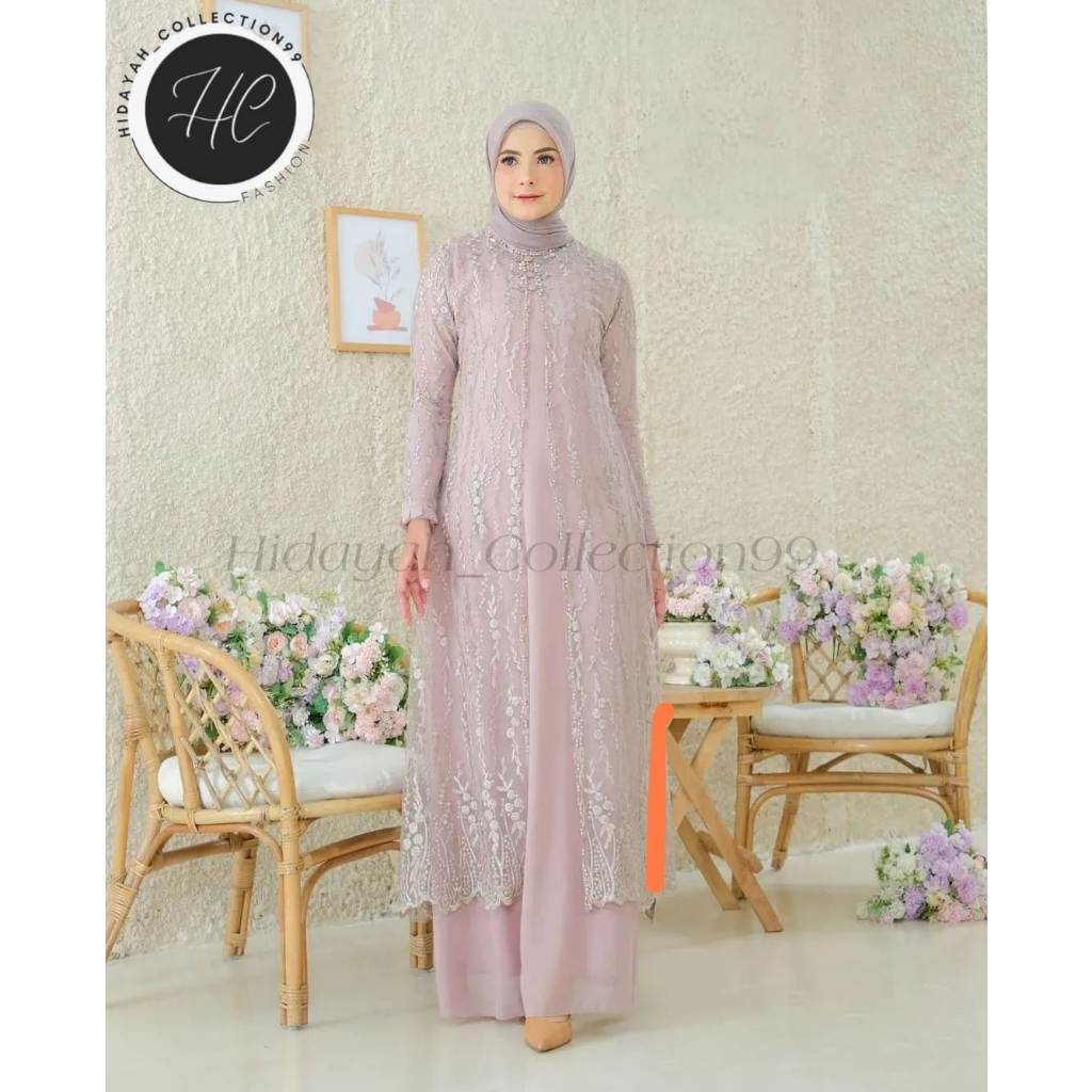 Gamis Kondangan Terbaru 2023 mewah Kekinian INDIRA Dress Gamis Pesta Aplikasi Brokat Bahan Ceruty Babydoll Import Fullpuring Dress Gamis Kodangan Trend Baju Brokat Mewah Warna Mint Sage