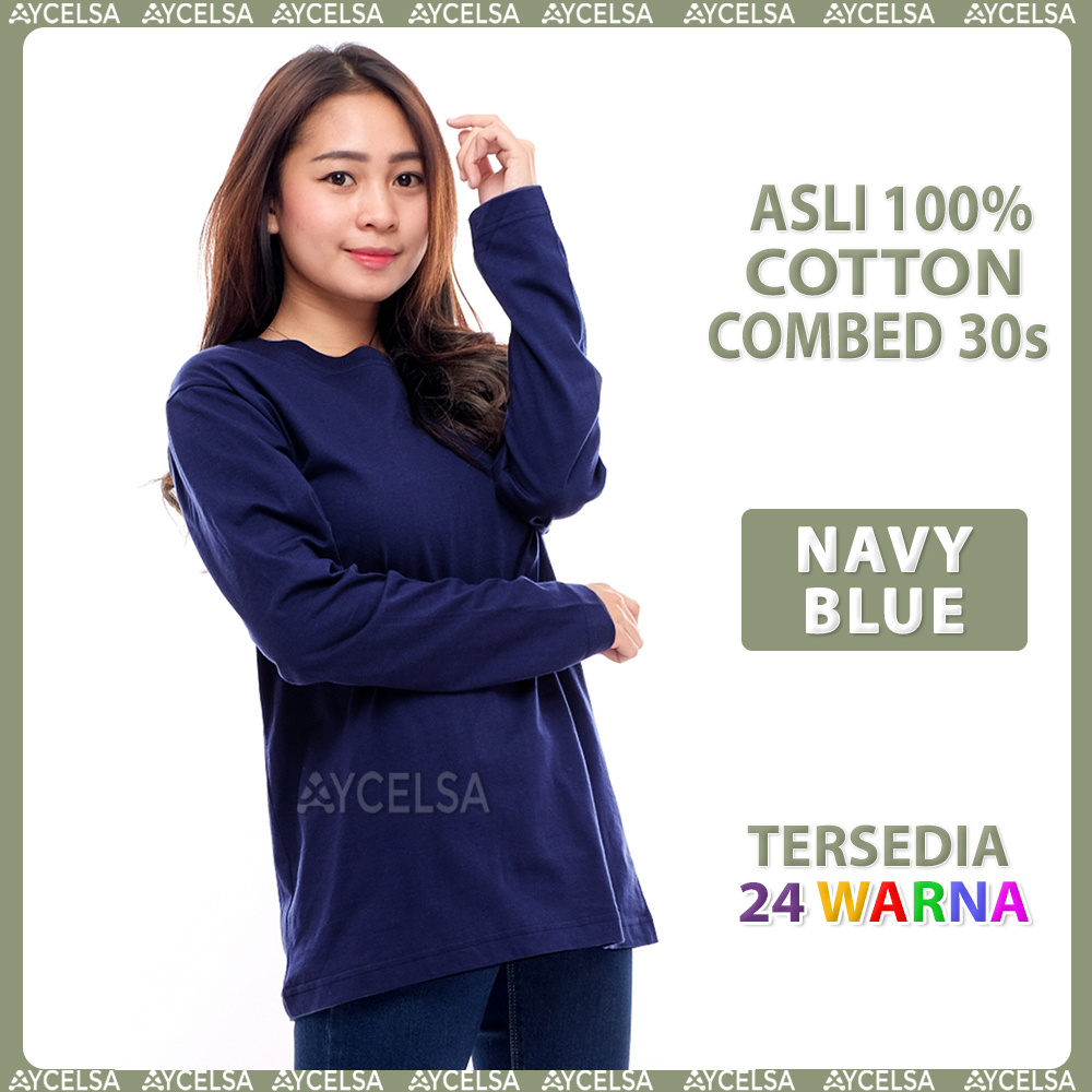 Kaos Polos Wanita Lengan Panjang Navy Blue / Atasan Wanita Lengan Panjang Biru Dongker