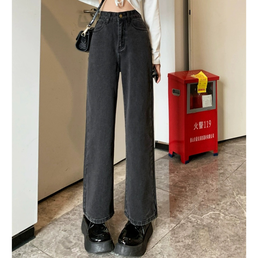 Celana Jeans Denim celana wide-leg Wanita Korean Style  jeans high-waist