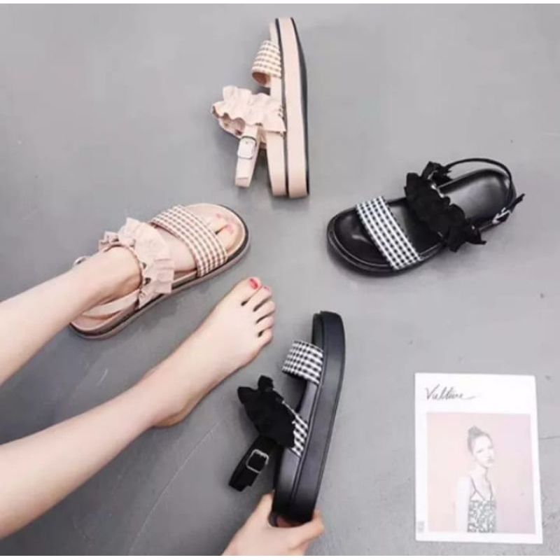 SANDAL WANITA PALING LARIS SANDAL GAYA KOREA SANDAL TREND SANDAL KEKINIAN MOTIF KAIN BALI TALI KARET