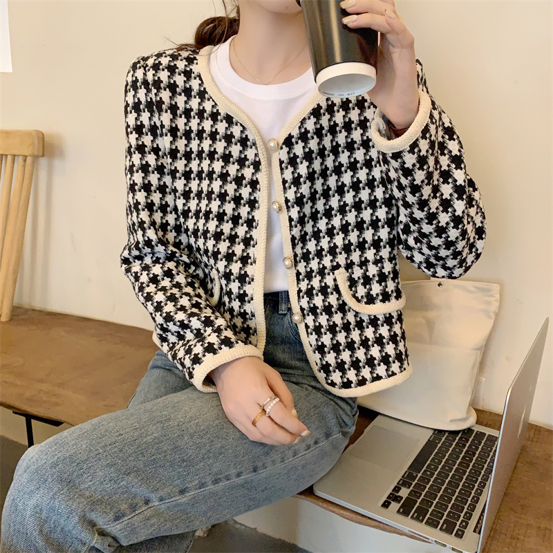 Jacket Korean Style Wanita Lengan Panjang Kotak-kotak Premium Kekinian Import Vintage Kardigan Outer Crop Jacket