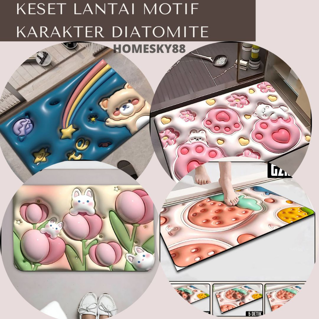 PROMO KESET Lantai Motif Karakter Diatomite 3D Keset lantai Kartun 3D Visual Style Floor Mat Kamar Mandi Non slip Keset Lucu -HS88