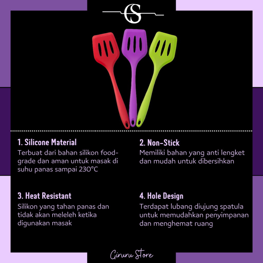 Spatula Sutil Silikon Tahan Panas Ukuran 30,5 Cm / Spatula Silicone Anti Lengket Food Grade / Spatula penggoreng anti panas / Teflon Penggorengan Masak Silikon Tahan Panas Tidak Meleleh Water Proof / Sutil Sudip Silicone / Pembalik Makanan Silikon