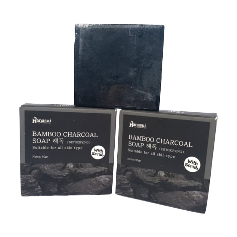 Sabun Batang Batangan Pencerah Pemutih Penghalus Kulit Tubuh Badan Alami Hanasui Bamboo Charcoal Soap Arang Penghilang Dark Spot Flek Hitam Pria Wanita Ori Cepat Permanen BPOM