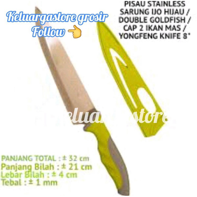 (keluargastore)pisau stainless sarung  ijo / pisau stainless tajem  /  pisau dua ikan mas, pisau double gold fish