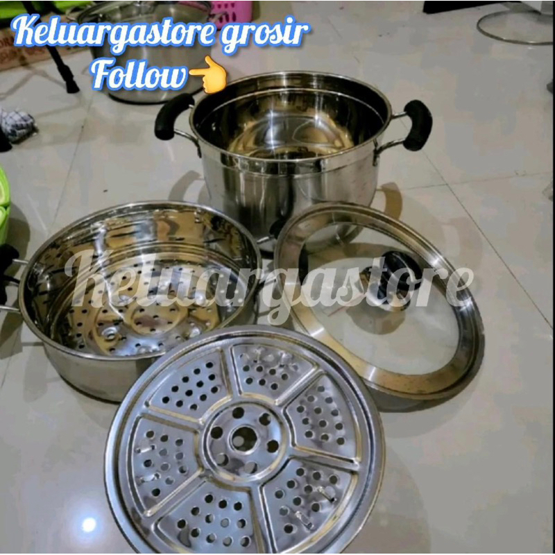 (keluargastore)klakat susun 2 stainless steel soup pan 24 cm stainless works panci kukus steamer 2 susun 24 cm dandang kukusan stainless serbaguna soup pan