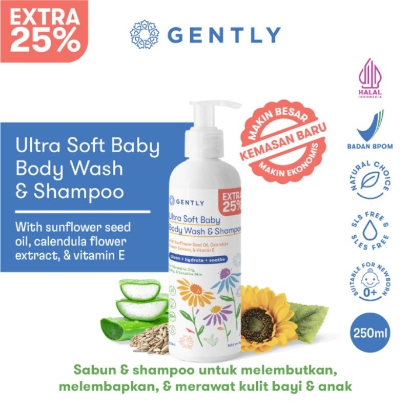 Gently Ultra Soft Body Wash &amp; Shampoo | Sabun Pembersih Badan dan Kepala Anak Bayi