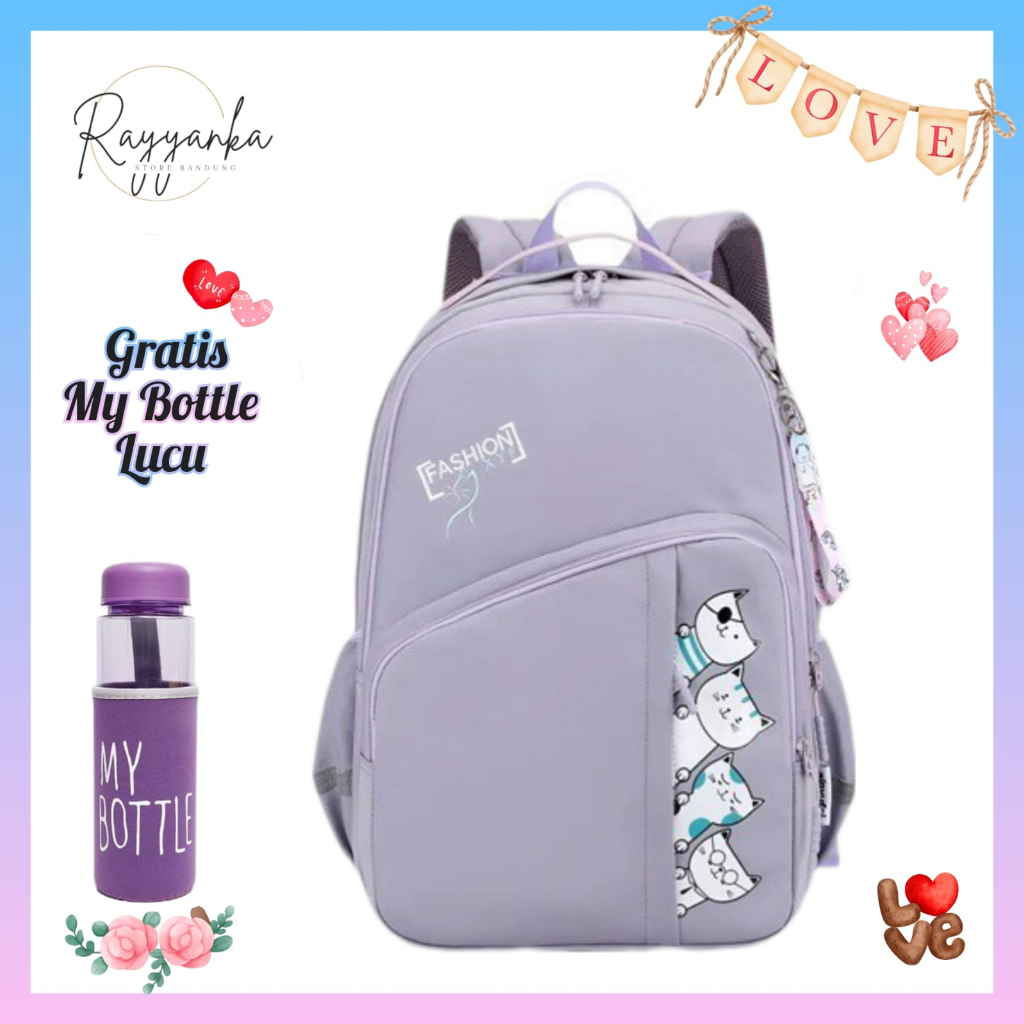 Ransel Anak Perempuan Model 4 Little Cat Kawaii Gratis Botol Minum Untuk Anak Sd Smp Sma