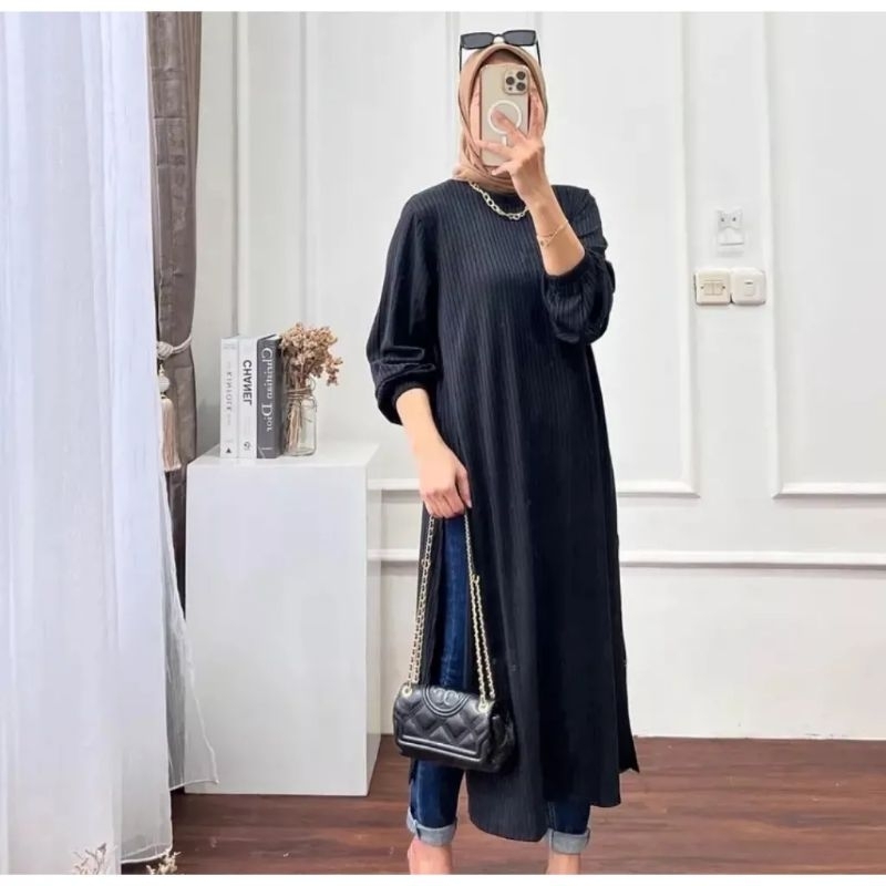 Tamstore Long Tunik Knit Hornet Atasan Wanita Syahnaz