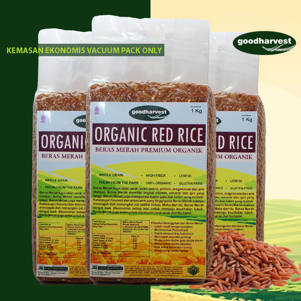 

goodharvest - BERAS MERAH ORGANIK 2 KG/2 PACK - KEMASAN EKONOMIS VACUUM PACK