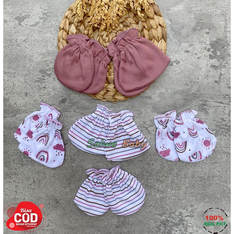 Isi 3 PCS Sarung Tangan Dan 3 PCS Sarung Kaki Bayi Baru Lahir Seri Dusty Pink Usia 0-3 Bulan Anababy