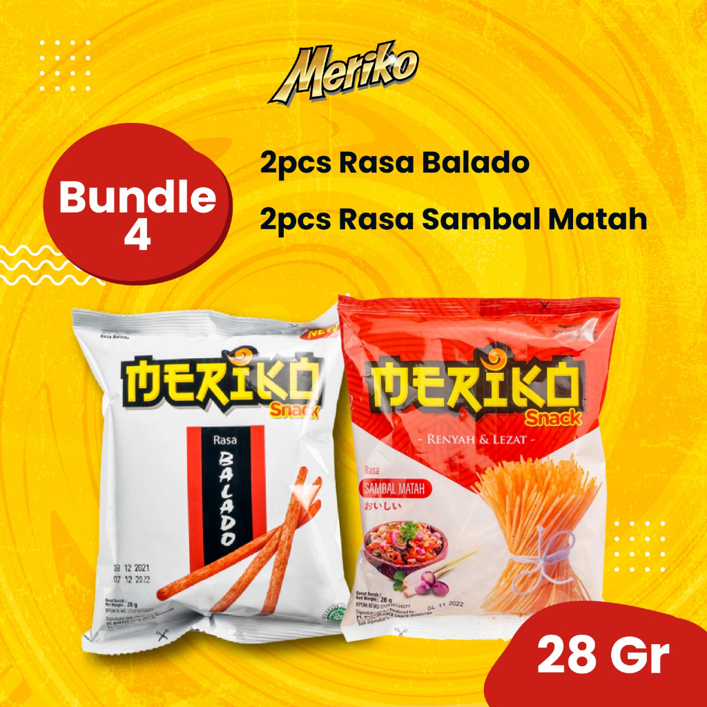 

Meriko Snack Balado 28gr 2 pcs & Rasa Sambal Matah 28gr 2 pcs bundling 4 Camilan Renyah dan Lezat