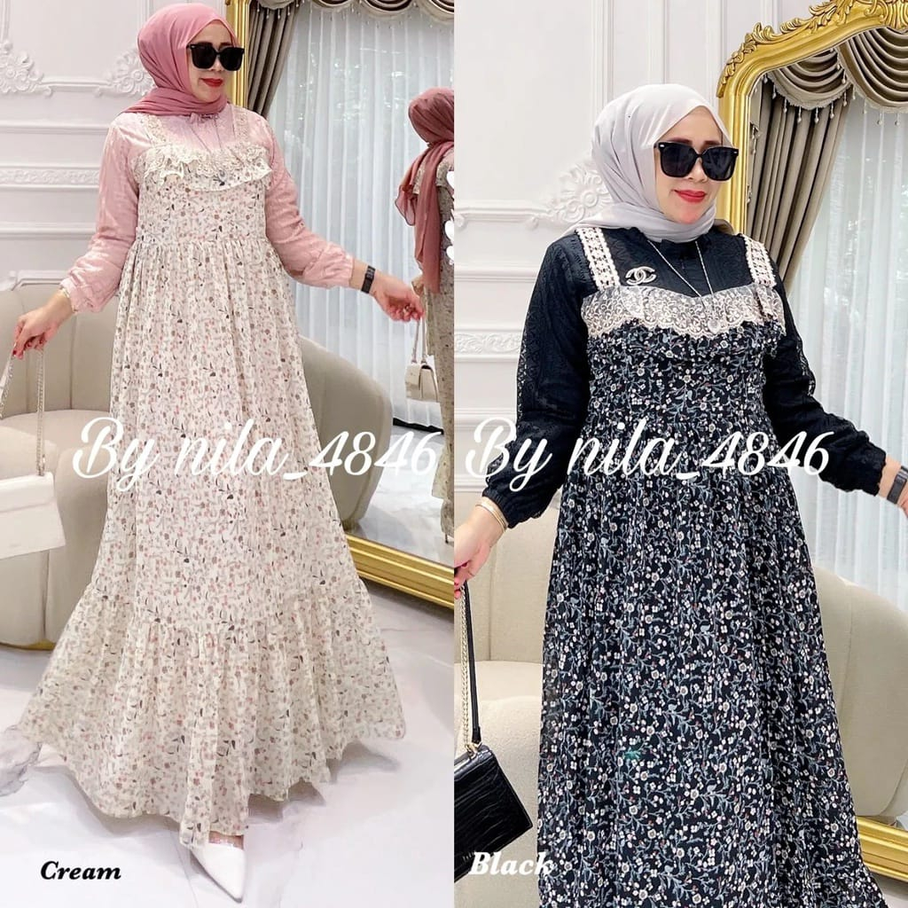 Amanda Dress gamis terbaru sakila motif premium mix burkat malika import