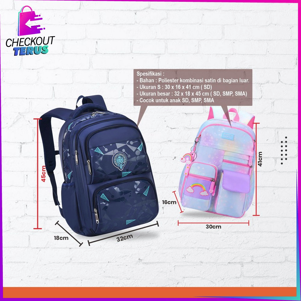 CT T49 Tas Sekolah Anak Perempuan Waterproof TK SD Model Pelangi Kids Bag Backpack Multifungsi Ransel Remaja Anti Air Lucu Aesthetic