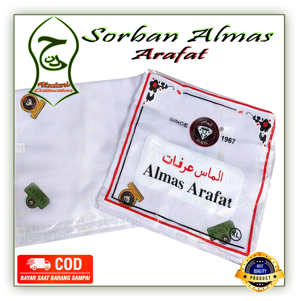 Sorban Almas Arafat Putih Polos Persegi Surban Semagh Imamah Shawl / Sorban Imamah / Sorban Haji