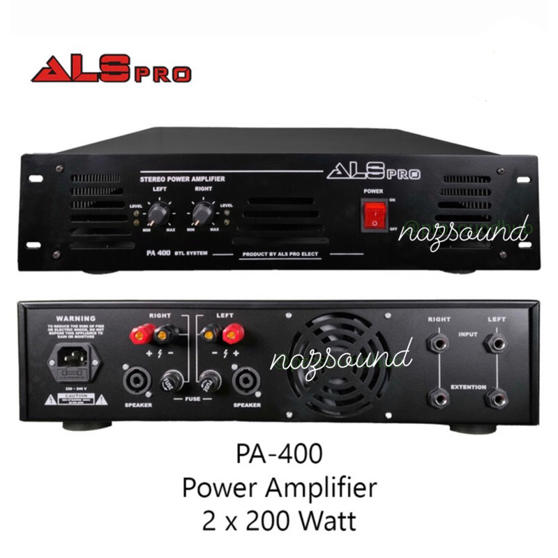 ALS Pro PA 400 PA400 Power Amplifier 400 watt setereo 2 channel amply
