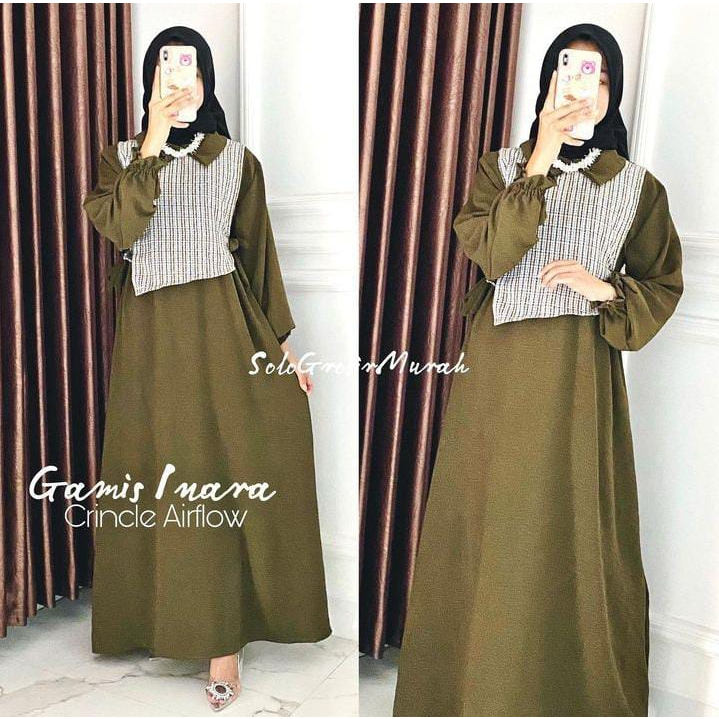 Gamis Inara Crincle AIrflow/Rompi Kotak Kekinian LD 105