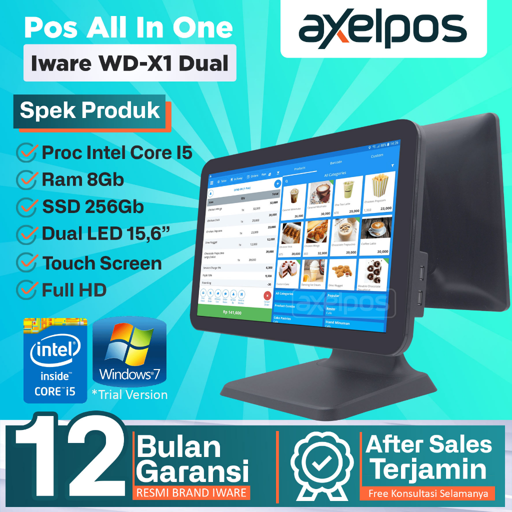 Mesin Kasir Pc Pos All In One Touchscreen Iware WD-X1 Dual Monitor