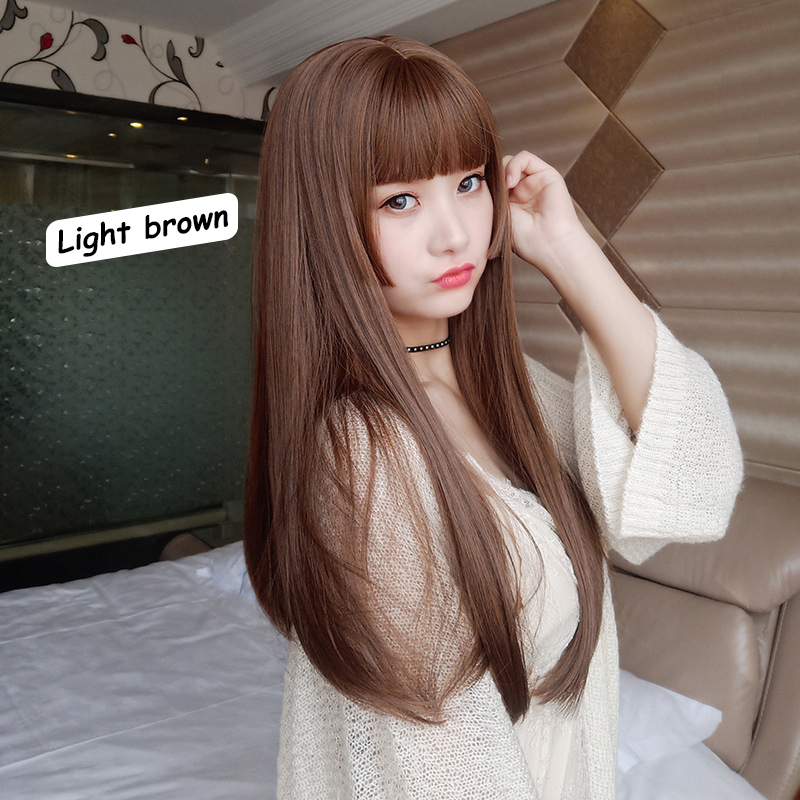 Wig Women Long Hair Natural dan Realistic Wig Straight Hair Middle Korean Style Princess