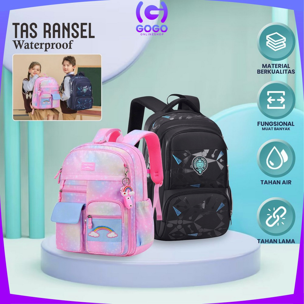 GOGO-T49 Tas Sekolah Anak Perempuan TK SD Kids Bag Backpack Multifungsi Model Pelangi / Ransel Remaja Cewek Cowok Lucu Aesthetic Anti Air Waterproof Import