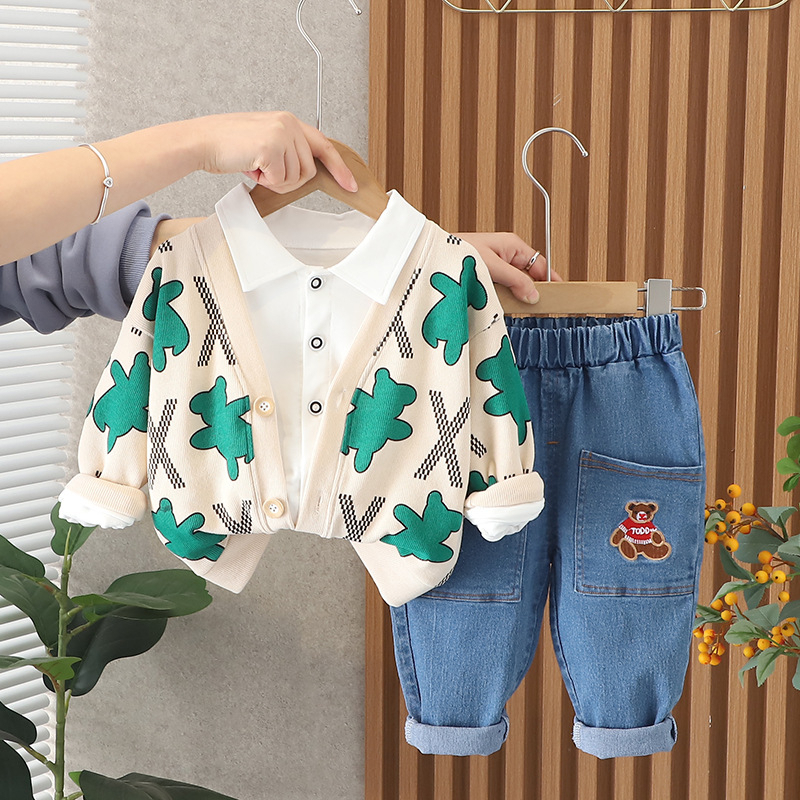 Setelan baju anak lucu MOTIF X BEAR CREAM usia 6 bulan - 5 tahun / pakaian baby adem lengan panjang