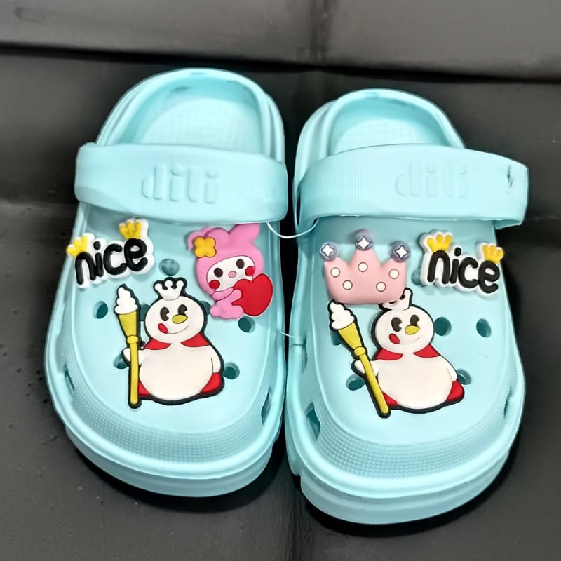 Sandal baim anak perempuan MIXUE Sandal kodok anak (24-35) Sendal anak tali belakang croks jibbitz ice cream