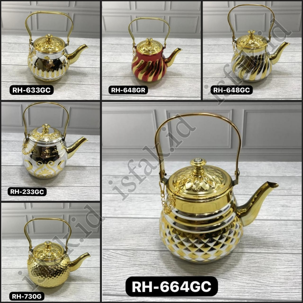 Teko Sahi Ceret Teh kopi Air Zam Zam Ketel Tea Kettle 1.2 Liter Stainless Gold