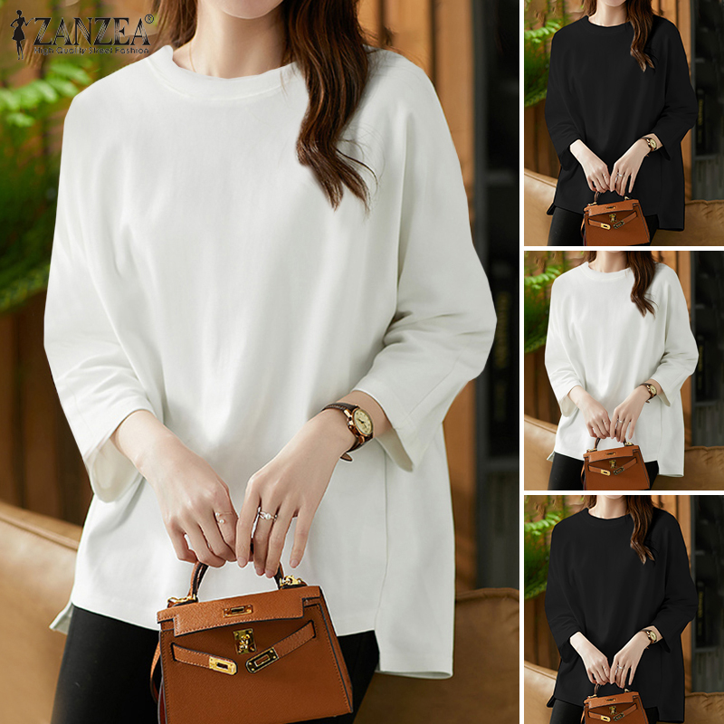 ZANZEA Women Korean Leisure Solid Color Street Fashion Knitted Long Sleeve Blouse