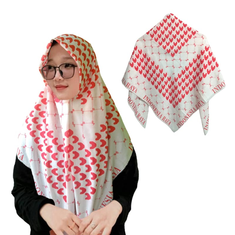 Kerudung segi empat motif merah kemerdekaan Hijab Segi Empat Voal Premium